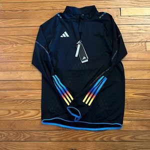 Men’s Adidas Medium black with rainbow colored long sleeves Aroready shirt NWT